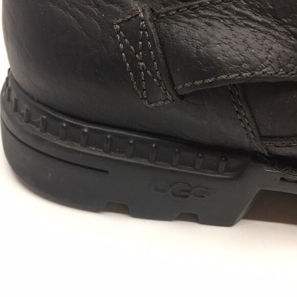 UGG Australia Lancing Black Leather Sherpa Lined Mid Ankle Moto Boots Sz 12 - Picture 2 of 16